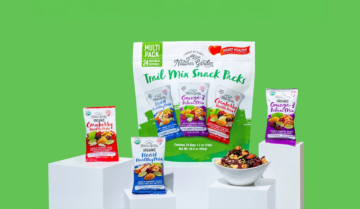 Nature's Garden Trail Mix Snack Packs – 24 individual packs of heart-healthy snacks with nuts and fruit, gluten-free and perfect for adults