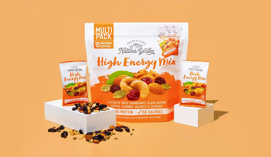 Nature's Garden High Energy Mix – healthy snacks with cranberries, raisins, almonds, walnuts, and cashews for an energy boost