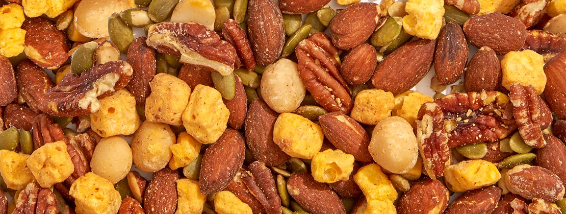 Low-carb keto snack mix with heart-healthy nuts and probiotic cheese balls, supporting gut health and energy