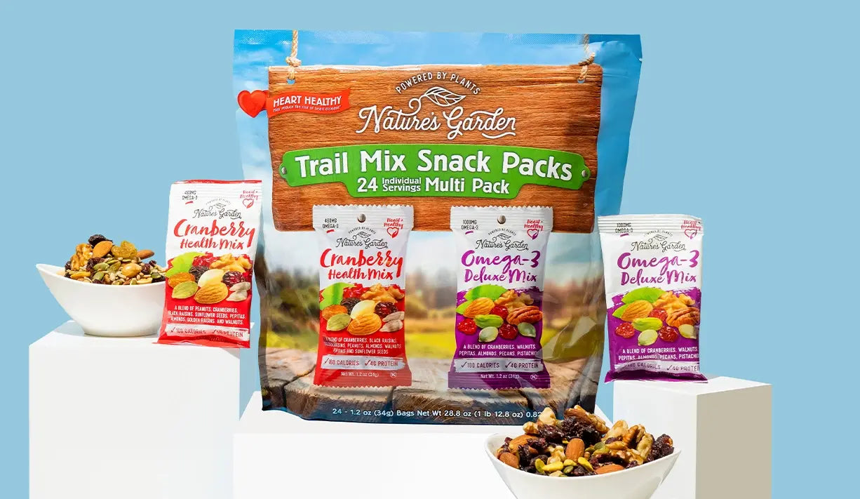 Nature's Garden Trail Mix Snack Packs – 24 trail mix individual packs with Omega-3 Deluxe Mix and Cranberry Health Mix for healthy snacks