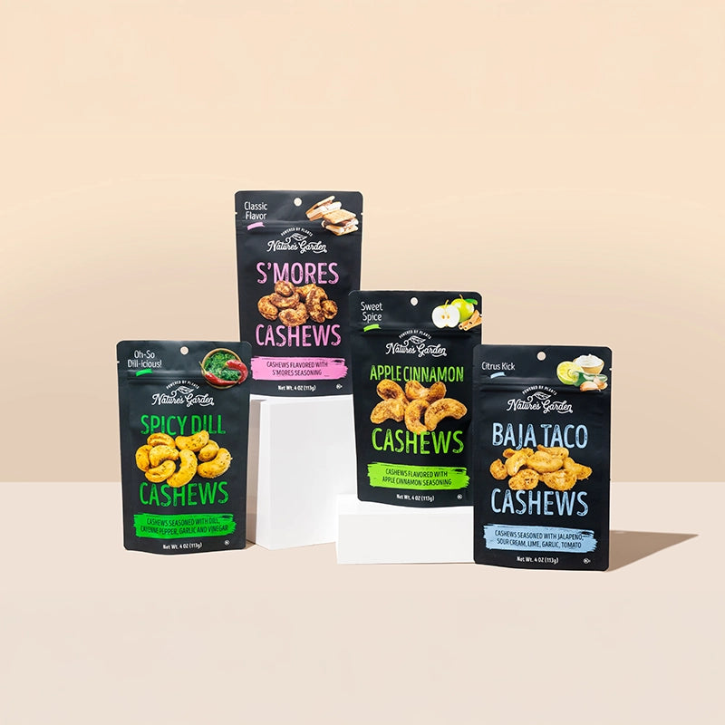 Spicy nuts for on-the-go snacking – Nature's Garden Baja Taco Cashews, perfect for travel, office, and hiking snacks